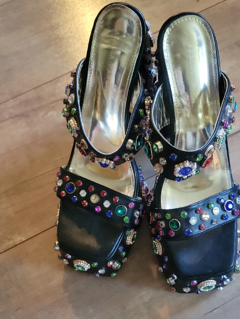AZALEA WANG Embellished Black Platform Sandals for Women - Picture 8 of 12